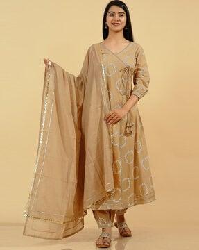 geometric print a-line kurta suit set