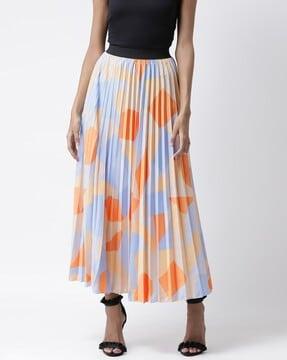 geometric print a-line pleated skirt