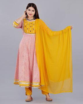 geometric print anarkali kurta set