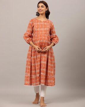 geometric print anarkali kurta