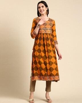 geometric print anarkali kurta