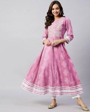 geometric print anarkali kurta