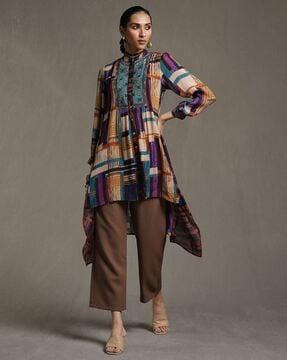 geometric print asymmetrical a-line kurti