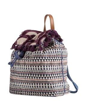 geometric print backpack with flap closure