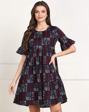 geometric print bell sleeves dress