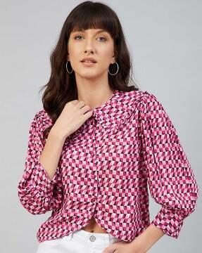 geometric print blouse with peter pan collar