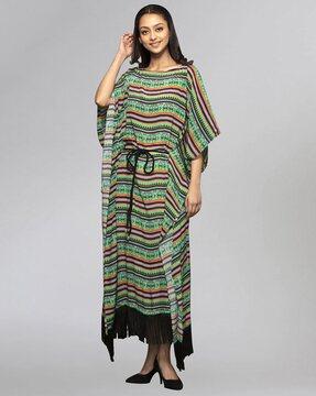 geometric print boat-neck poncho dress