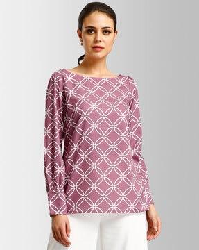 geometric print boat-neck top