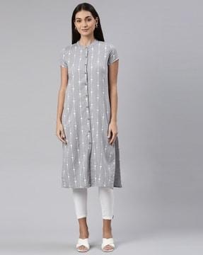 geometric print button-front straight kurta