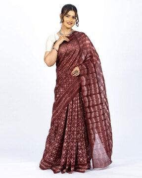 geometric print chanderi silk saree