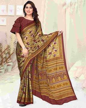 geometric print chiffon saree with blouse piece