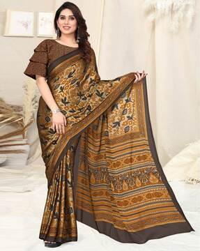 geometric print chiffon saree with blouse piece