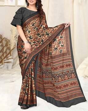 geometric print chiffon saree with blouse piece