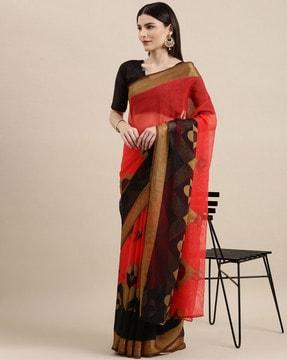 geometric print chiffon saree