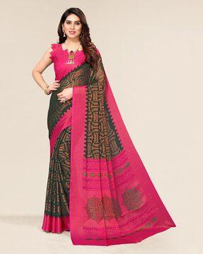 geometric print chiffon saree