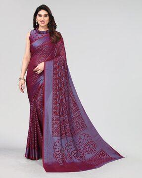 geometric print chiffon saree