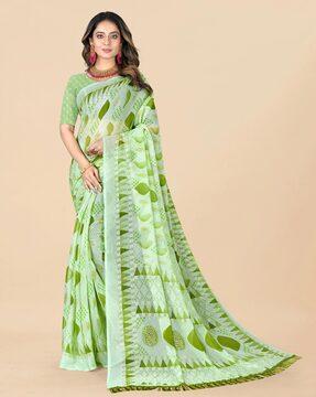 geometric print chiffon saree