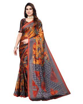 geometric print chiffon saree