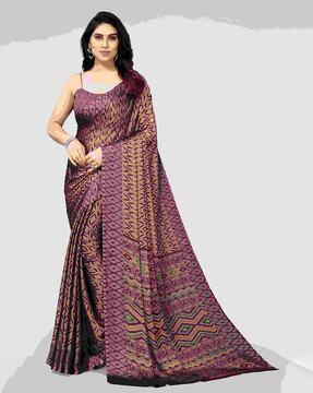 geometric print chiffon saree