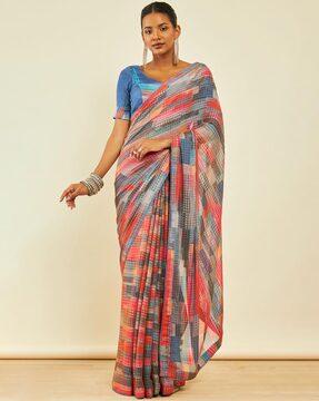 geometric print chiffon saree