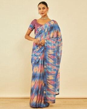 geometric print chiffon saree