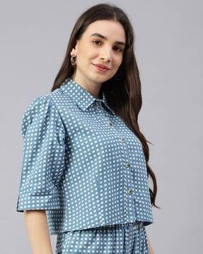 geometric print collar-neck shirt