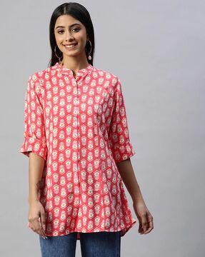 geometric print collar-neck tunic