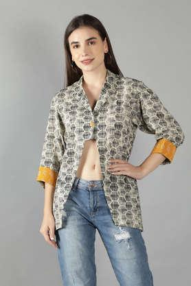 geometric print collared cotton women's casual wear shirt - multi