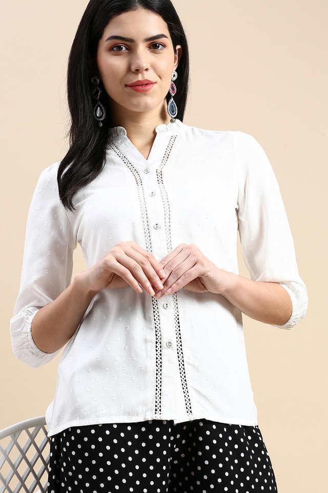 geometric print collared cotton womens casual wear shirt