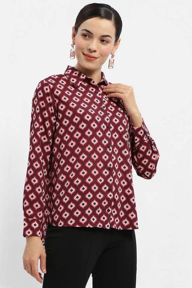 geometric print collared cotton womens casual wear shirt