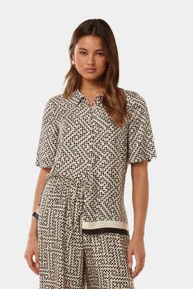 geometric print collared viscose women's casual wear shirt - print