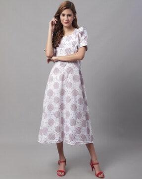 geometric print cotton a-line dress