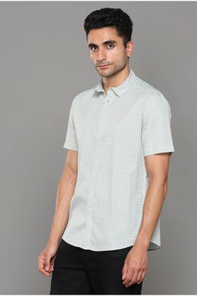 geometric print cotton regular fit men's casual shirt - green