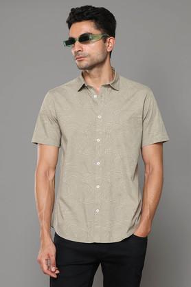 geometric print cotton regular fit men's casual shirt - green