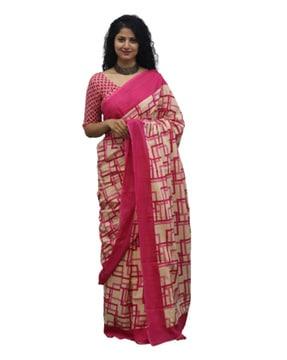 geometric print cotton saree with blouse piece