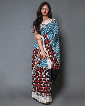 geometric print cotton saree