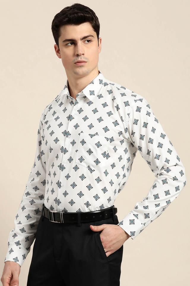 geometric print cotton slim fit mens formal shirt