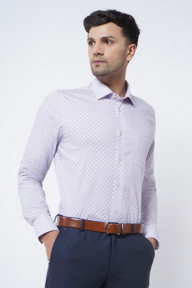 geometric print cotton slim fit mens formal wear shirt