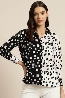 geometric print crepe regular fit women's shirt - black