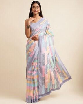 geometric print crepe saree