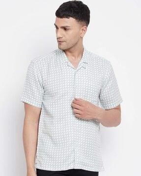 geometric print cuban collar shirt