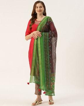 geometric print dupatta with tassels