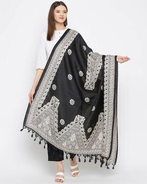 geometric print dupatta with tassels