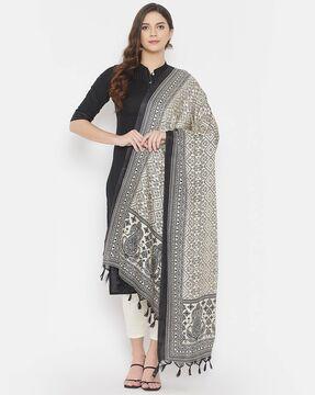 geometric print dupatta with tassels