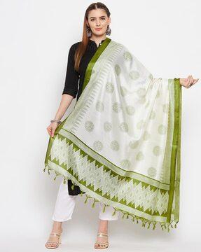 geometric print dupatta with tassels