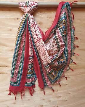 geometric print dupatta with tassels