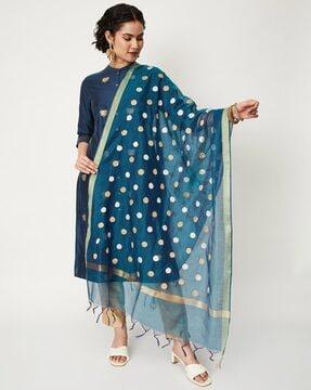 geometric print dupatta with tassels