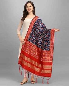 geometric print dupatta with tassels