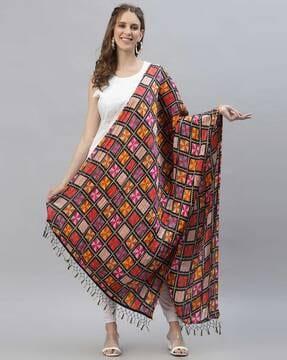 geometric print dupatta with tassels