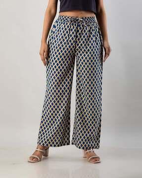 geometric print elasticated waist palazzos